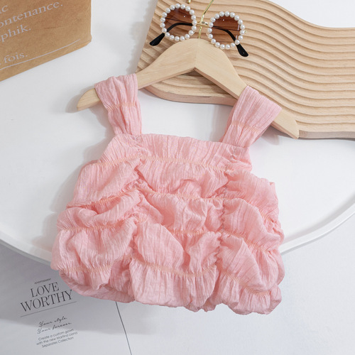 Girls Korean summer sweet temperament sling  baby girl Internet celebrity western style niche fashion pleated top
