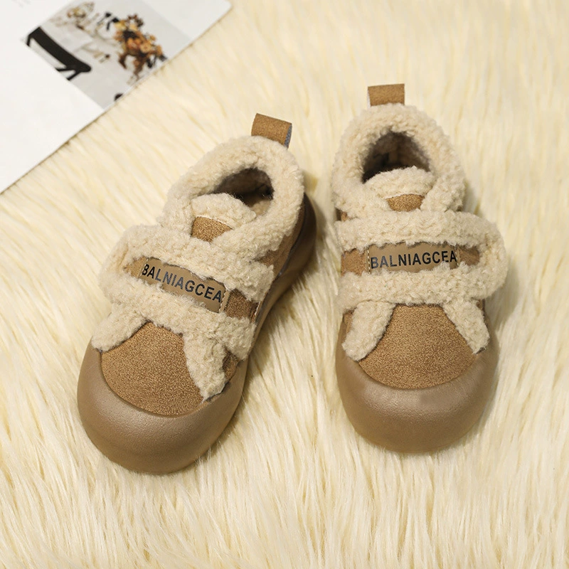 Детская хлопковая обувь, плюшевые лоферы цвета Майяра, зимние сапоги для девочек, зимняя обувь для мальчиков, модная детская теплая меховая обувь