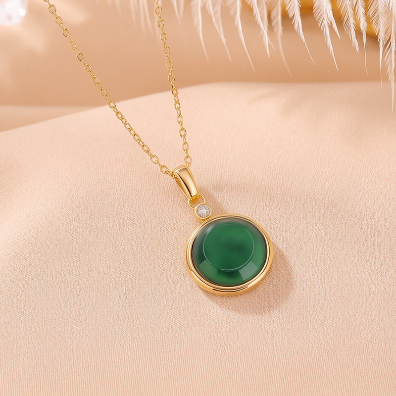Mặt dây chuyền bạc S925 mạ vàng đính ngọc bích tự nhiên hình mặt nạ — Mặt dây chuyền đơn - không có chuỗi