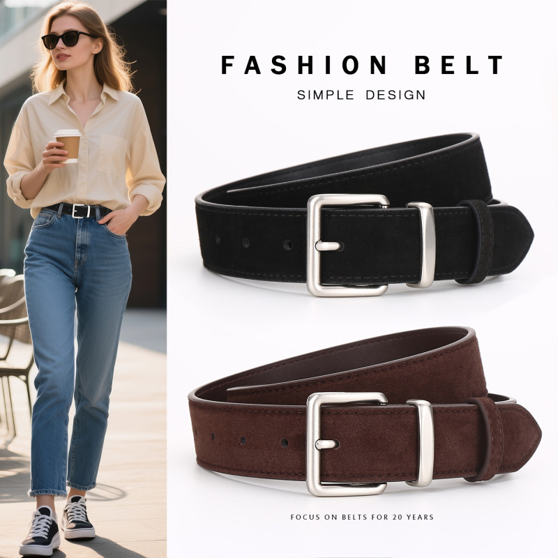 Suede Matte Leather Women's Belt, Leather Belt to Match Suits, Coats, and Jackets, Versatile Decorative Women's High-End Belt