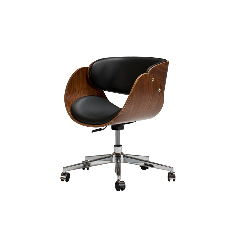 Silla de oficina casual moderna y sencilla elevable y giratoria silla de madera maciza silla de escritorio de cuero de vaca