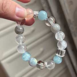 天然水晶多宝手串混搭海蓝宝白幽灵白水晶灰月光手链女手饰品批发