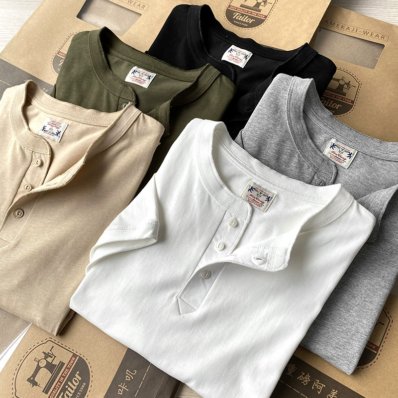 Упаковка из крафт-бумаги! Японское ретро! Henry Collar 260g Тяжелая Ameli Летняя Мужская футболка с короткими рукавами