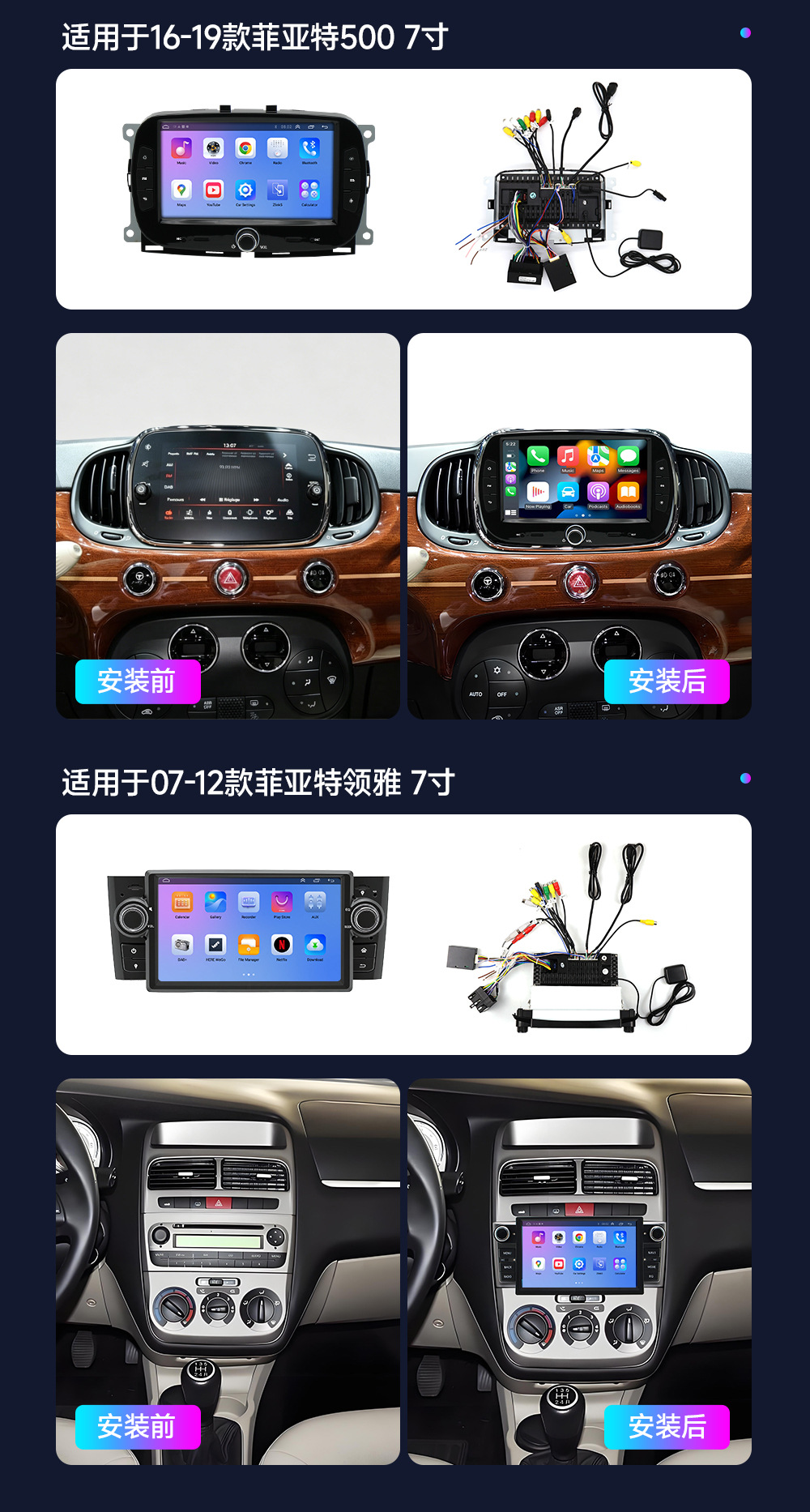 Suitable for 03-12 Fiat 500 Panda Central Control Navigation Screen Lingya Car Reversing Camera Car Navigation
