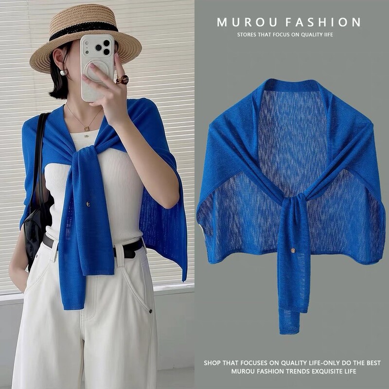 Korean-Style Loose T-Shaped Bamboo Linen Knit Sun Protection Shawl for Women, Summer Thin Outerwear, Sheer Cover-Up for Air-Conditioned Rooms Korean-Style Loose T-Shaped Bamboo Linen Knit Sun Protection Shawl for Women, Summer Thin Outerwear, Sheer Cover-Up for Air-Conditioned Rooms