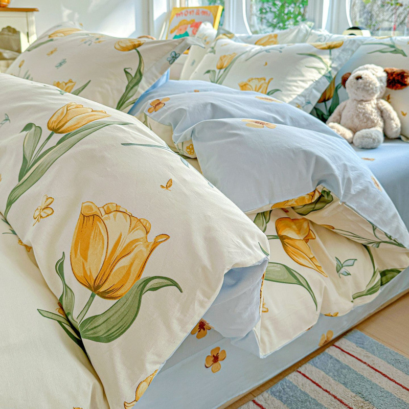 ins caricatura para niños algodón cama de cuatro piezas set 100 sábanas de flor de algodón sábanas