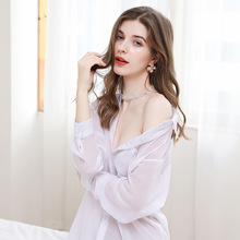 白衬衫女长袖中长款韩版2021新款BF性感衬衣宽松大码情趣睡衣女