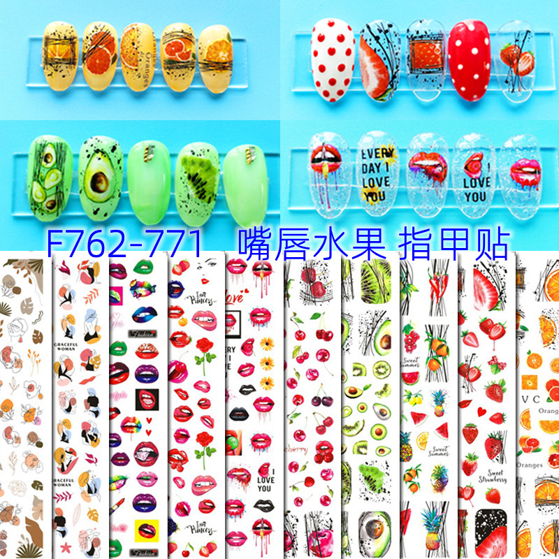 Hot ins Little Red Riding Book Lips Fruit Nail Art Sticker Set Sexy Red Lips Abstract Figure Nail Sticker