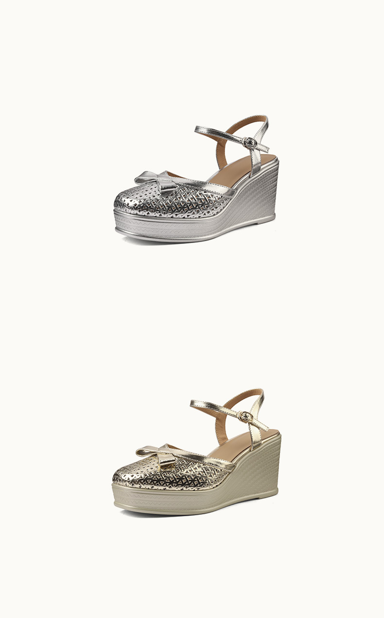 Sandal cao gót nữ mũi nhọn đế xuồng quai chéo da thật — màu vàng, bạc chi tiết 9