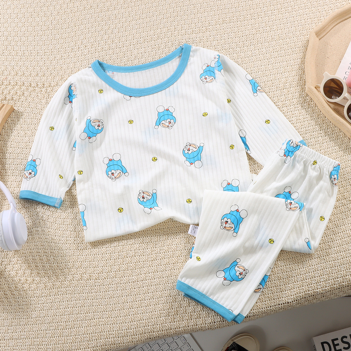 Traje de siete puntos para niños Verano Clase A Ropa de hogar para bebés para niñas Ropa de aire acondicionado deshuesado de dibujos animados para niñas