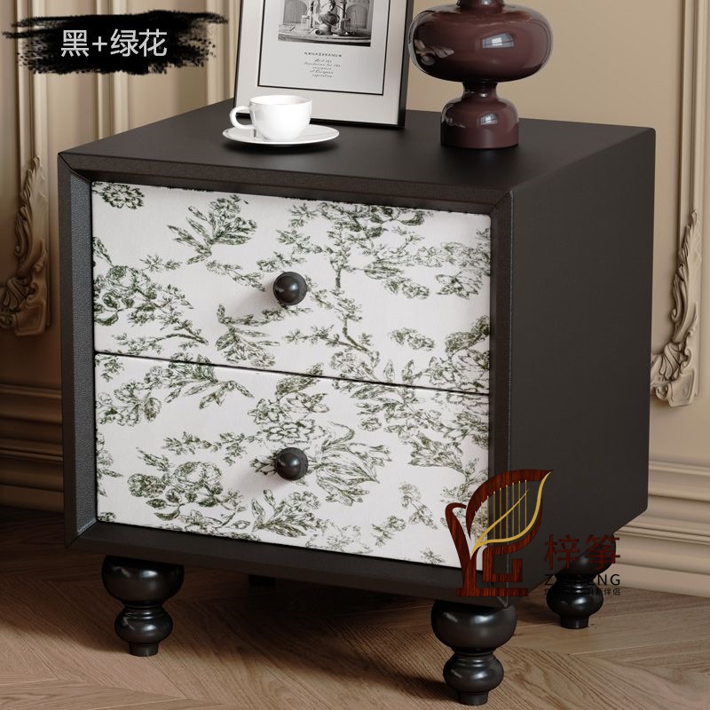 Medieval Style Bedside Table Small Bedroom French Retro High-End Black Master Bedroom Solid Wood Storage Cabinet Modern Simple