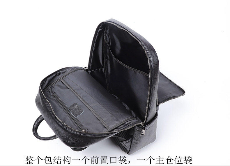Ba lô nam da bò thật sức chứa lớn, ngăn laptop 16 inch, kiểu dáng sọc, dùng đi làm và du lịch — Màu đen chi tiết 7