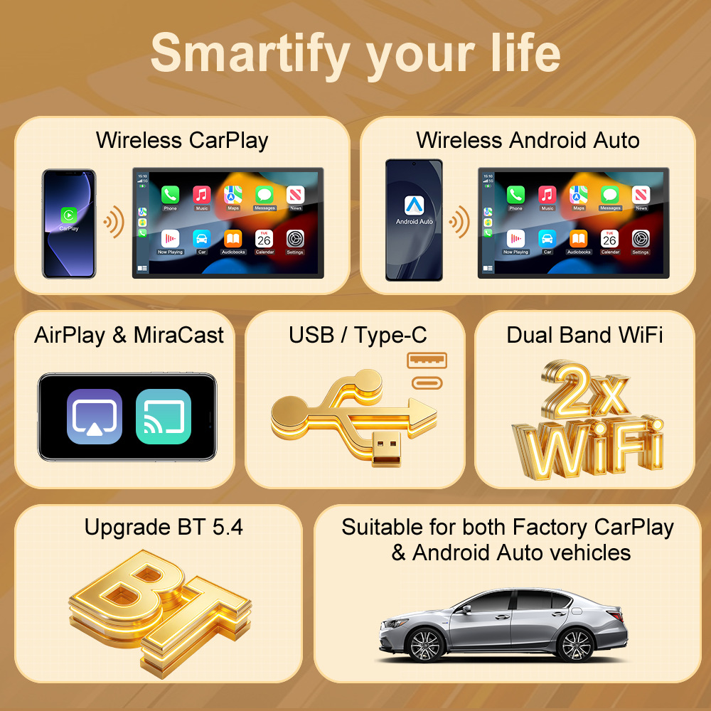 Cross-Border Carplay Box Wired to Wireless In-Car 4-in-1 Smart Connectivity Box for Apple and Android Phones
