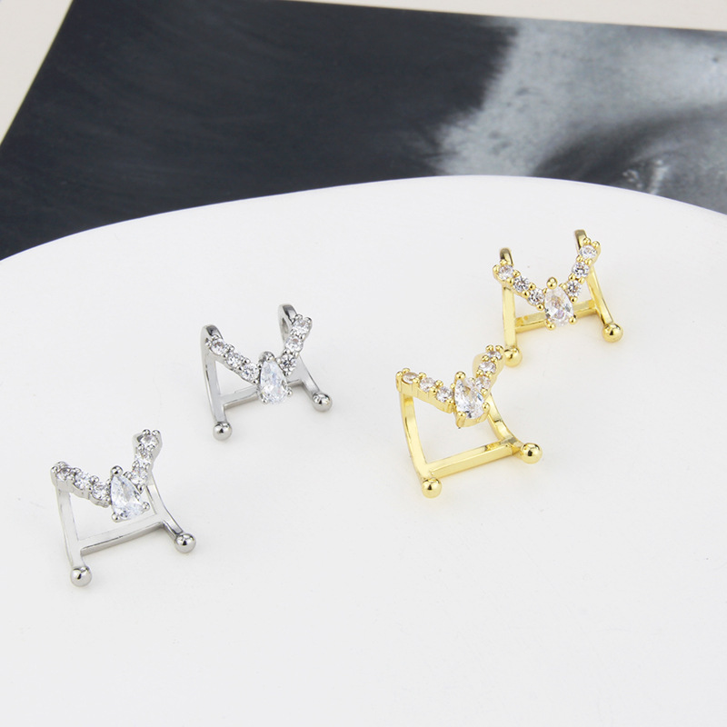 Korean Style Ins Fashion Diamond-embedded Ear Hanging  Spot Direct Supply Simple Copper-plated Gold White Gold Plated Graceful Earrings Women display picture 3