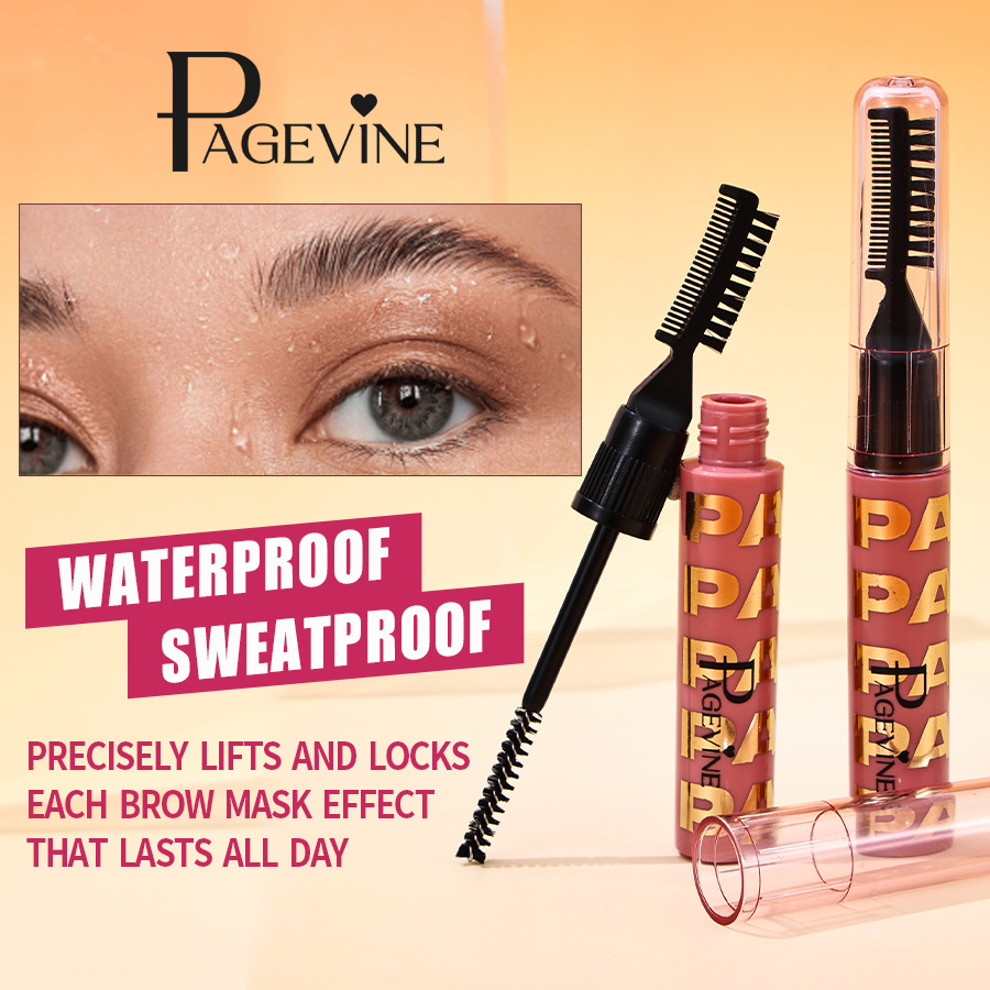 PAGE VINE estereoscópio cejas plásticas líquido de fijación de cejas resistente al agua, gel de cejas de secado rápido y duradero, cepillo de cejas salvaje europeo