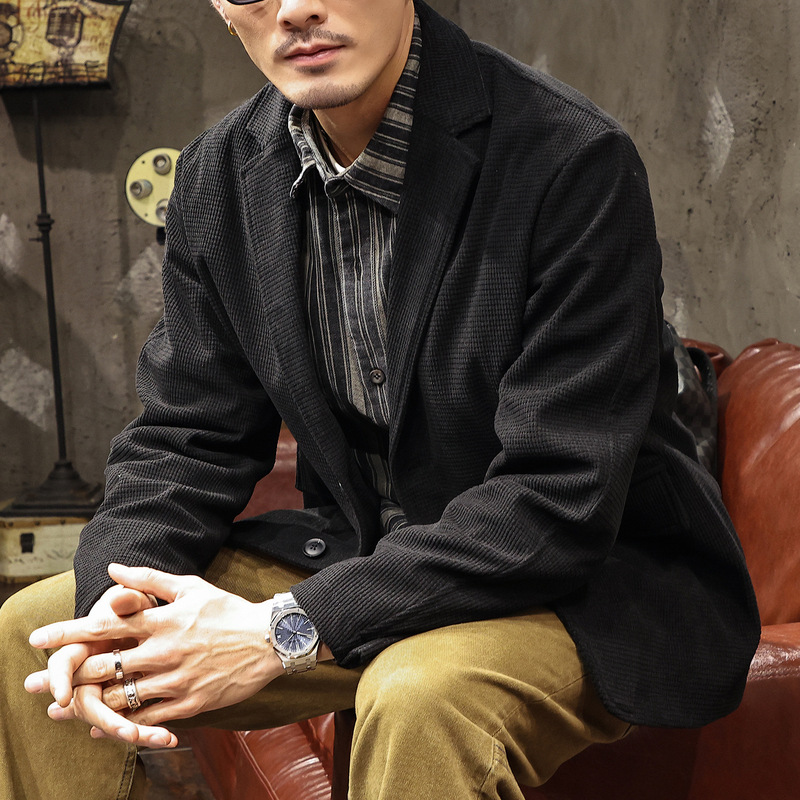 American Retro Textured Corduroy Waffle Casual Suit Jacket for Men, Daily Commuting Jacket, 2026 New Model