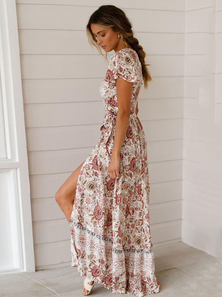 Summer Best-selling Women's Clothing, Wish Hot-selling Bohemian Printed , Short-sleeved Beach Vacation Long_ecoleips.com