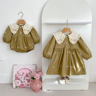 Girls' dress Korean Embroidered Baby Clothes Long Sleeve Baby Girls' Climbing Clothes Children's Skirt Sisters Spring and Autumn New Arrival