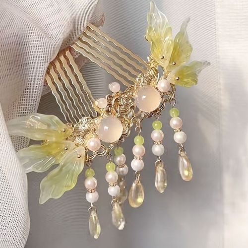 Ancient style with little goldfish hair comb, long tassels, Hanfu hair accessories, headband, pair of clips, fresh step rocking hairpins, versatile hairpins