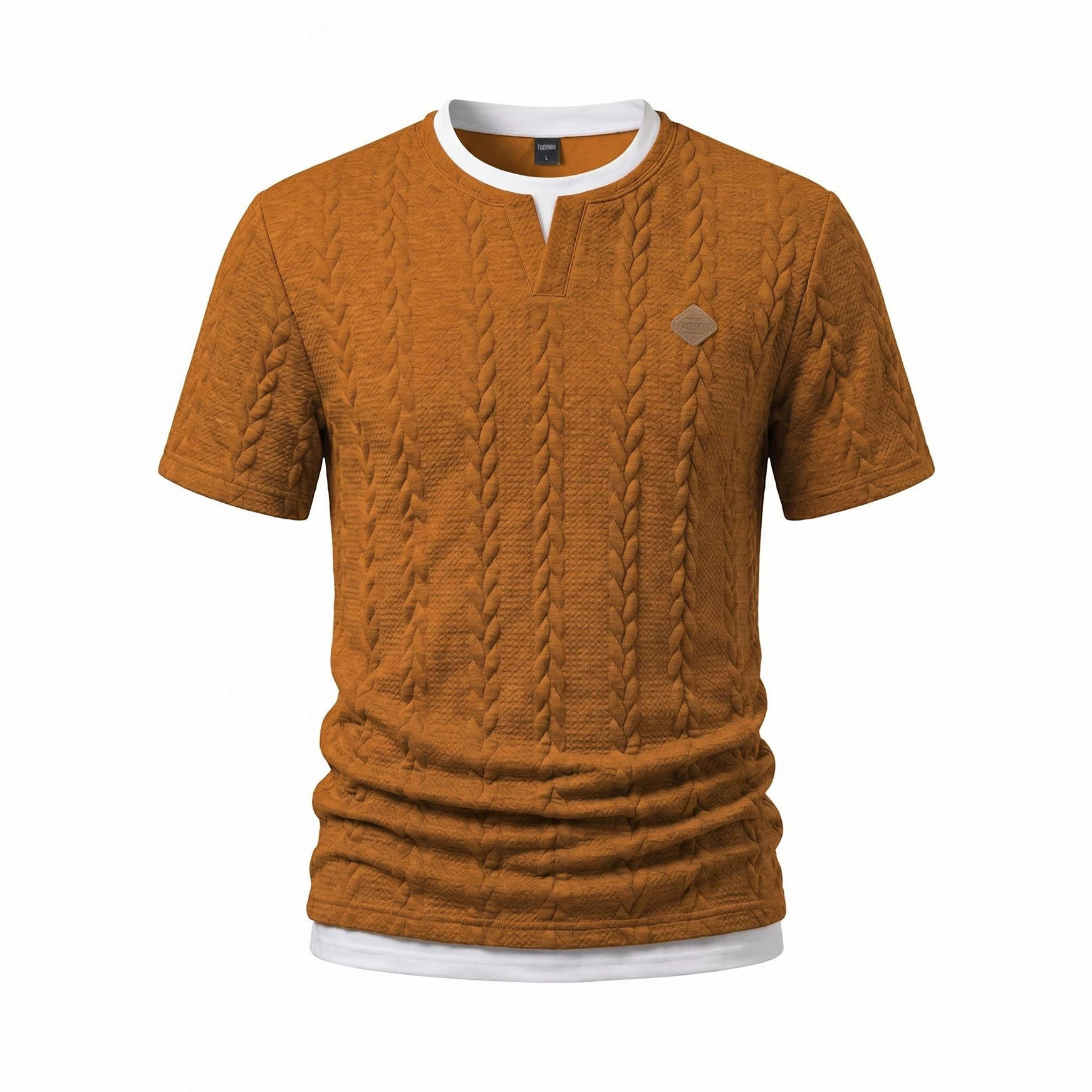 Transfronterizos Europa y América de verano ropa de hombre nueva textura con logotipo de cuero falso dos camisetas de mangas cortas delgadas camisetas casuales