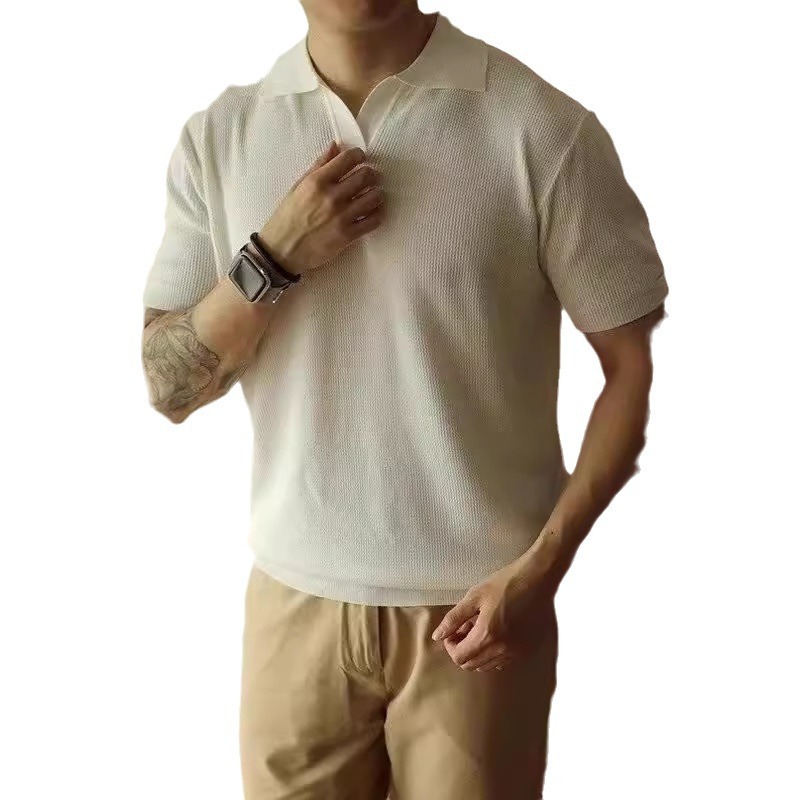 Camisa POLO casual delgada de estilo de verano de estilo maduro ligero, camiseta simple de moda retro americana, hombre de moda de manga corta