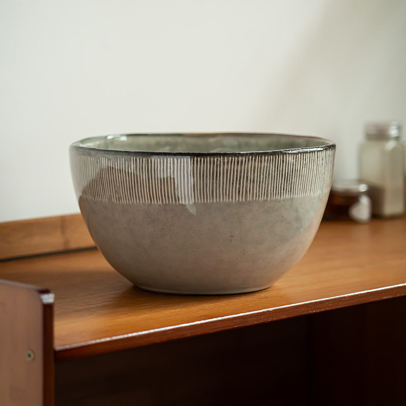 Retro líneas dibujadas a mano de cerámica cuencos profundos cuencos de frutas caseras cuencos de pescado enchufe cuencos de gran capacidad cuencos de sopa cuencos de cubiertos