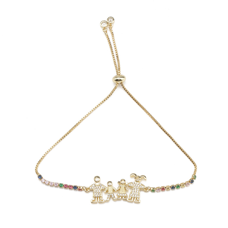 2021 New Creative Warm Family of Four Cute Little People Bracelet Micro-inlaid Zirconium Gold Adjustable Red Rope Gift for Women