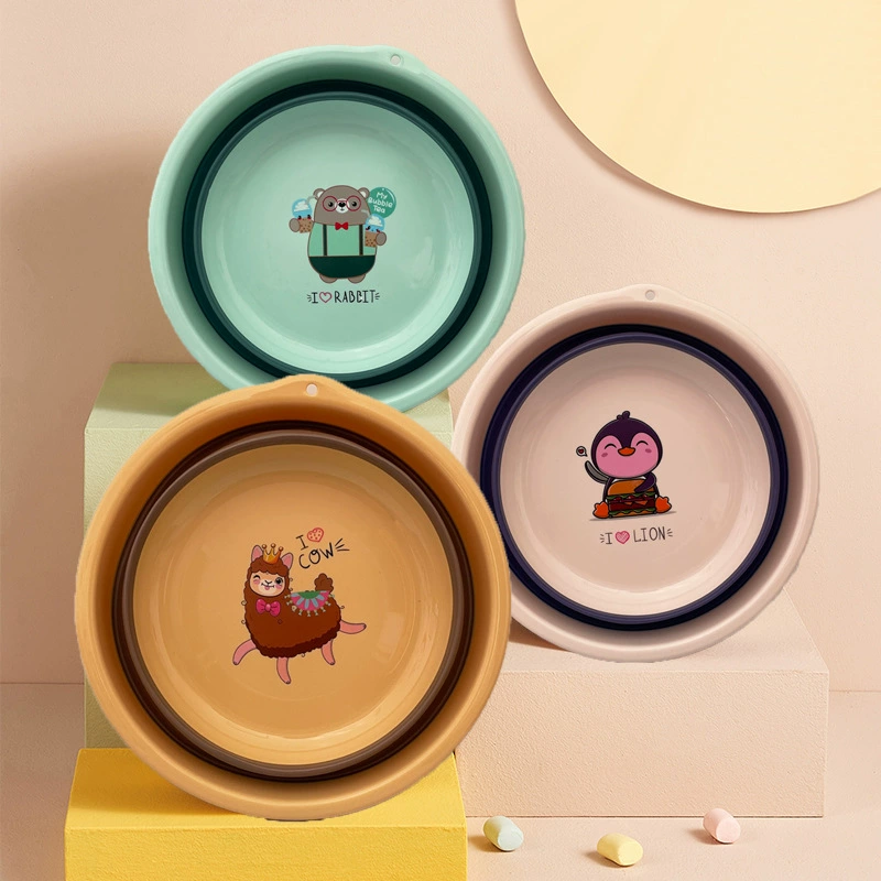 Простой мультяшный складной таз Портативный туристический таз Военная подготовка на открытом воздухе Путешествия Исследовательская раковина для мытья лица и ног