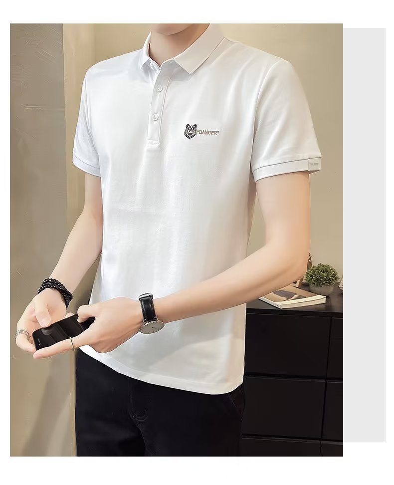 Moda 2024 verano nuevo estilo de los hombres de manga corta de alta calidad delgada solapa de negocios polo de los hombres de los hombres