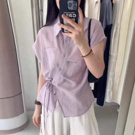 紫色衬衫2025夏季新款韩版女Polo领短袖衬衣宽松防晒上衣超好看女