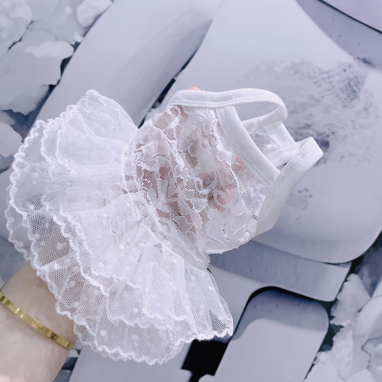 小體狗狗白色蕾絲婚紗裙馬爾濟斯比熊貓咪彈力吊帶白紗裙蓬蓬裙