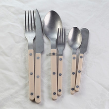 复古做旧304不锈钢西餐餐具套装雪花米白夹柄刀叉勺黄油刀甜品勺