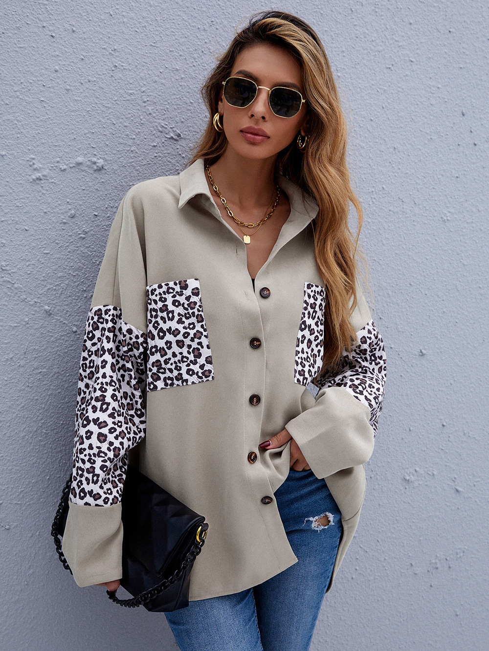 women s stitching leopard print long-sleeved jacket nihaostyles clothing wholesale NSDF73709