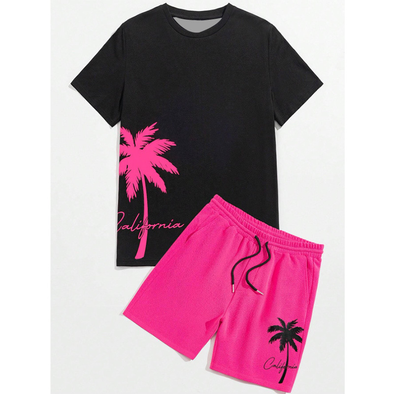 Men's Summer round Neck Short Sleeve Beach Pants Set 3D Print Hawaiian Style Trendy Two Piece Casual Clothing_viptrois.com