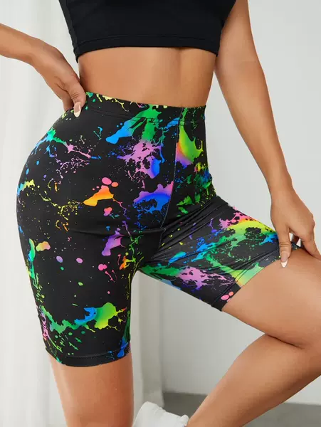 Xiyin Amazon Foreign Trade Women's Shorts Yoga Pants Fashion Splash Paint Pattern Niche Design Fashion Retro