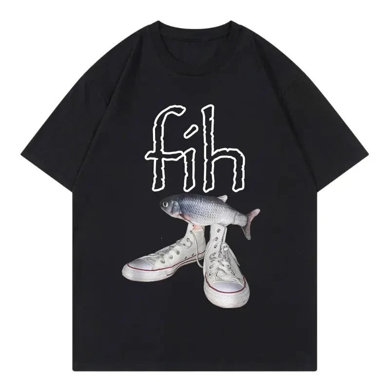 New Style Fish Shoe Graphic T-Shirt, Funny Misspelled Fish Meme T-Shirt, Women's Casual Fashion Short-Sleeve T-Shirt New Style Fish Shoe Graphic T-Shirt, Funny Misspelled Fish Meme T-Shirt, Women's Casual Fashion Short-Sleeve T-Shirt