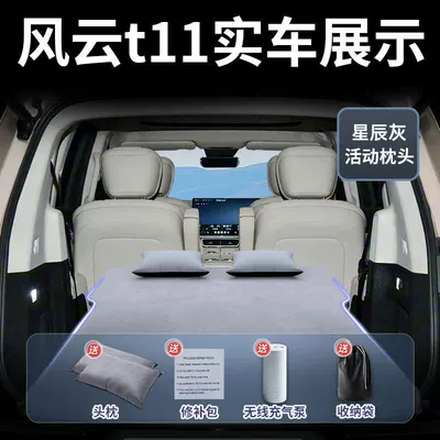 Vehicle-mounted inflatable bed Mattress, Car Rear Seat Sleeping - standard-fengyun-t11-stellar-grey-suede-two-headrests-includes-electric-air-pump-storage-bag-free-sf-express-shipping