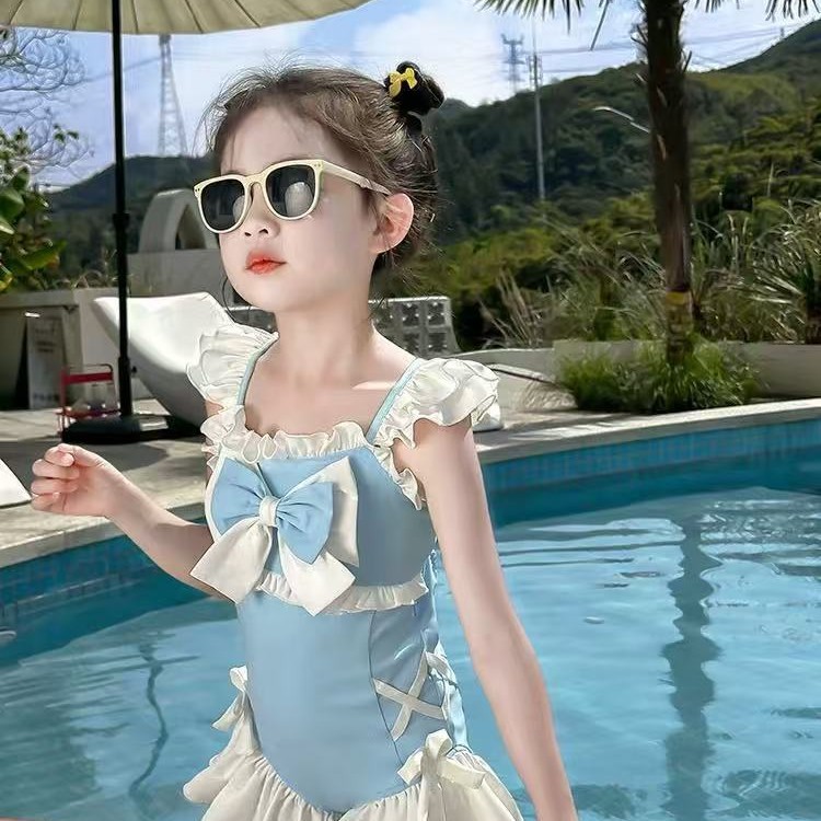 2025新款女童泳装夏季儿童蝴蝶结可爱甜美速干连体泳衣度假游泳衣