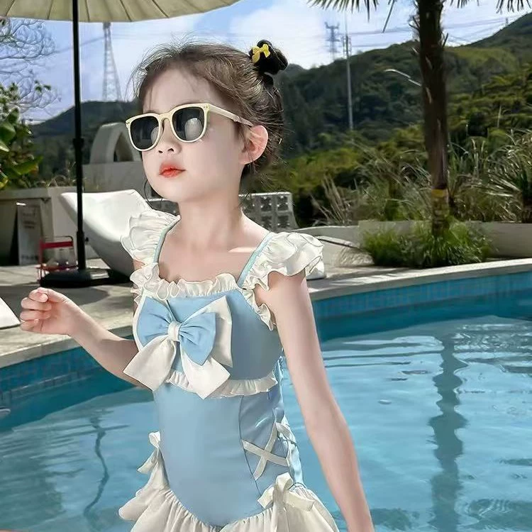 2025 Новый купальник для девочек Летний детский купальник с бантиком Милый сладкий Быстросохнущий цельный купальник Пляжный купальник