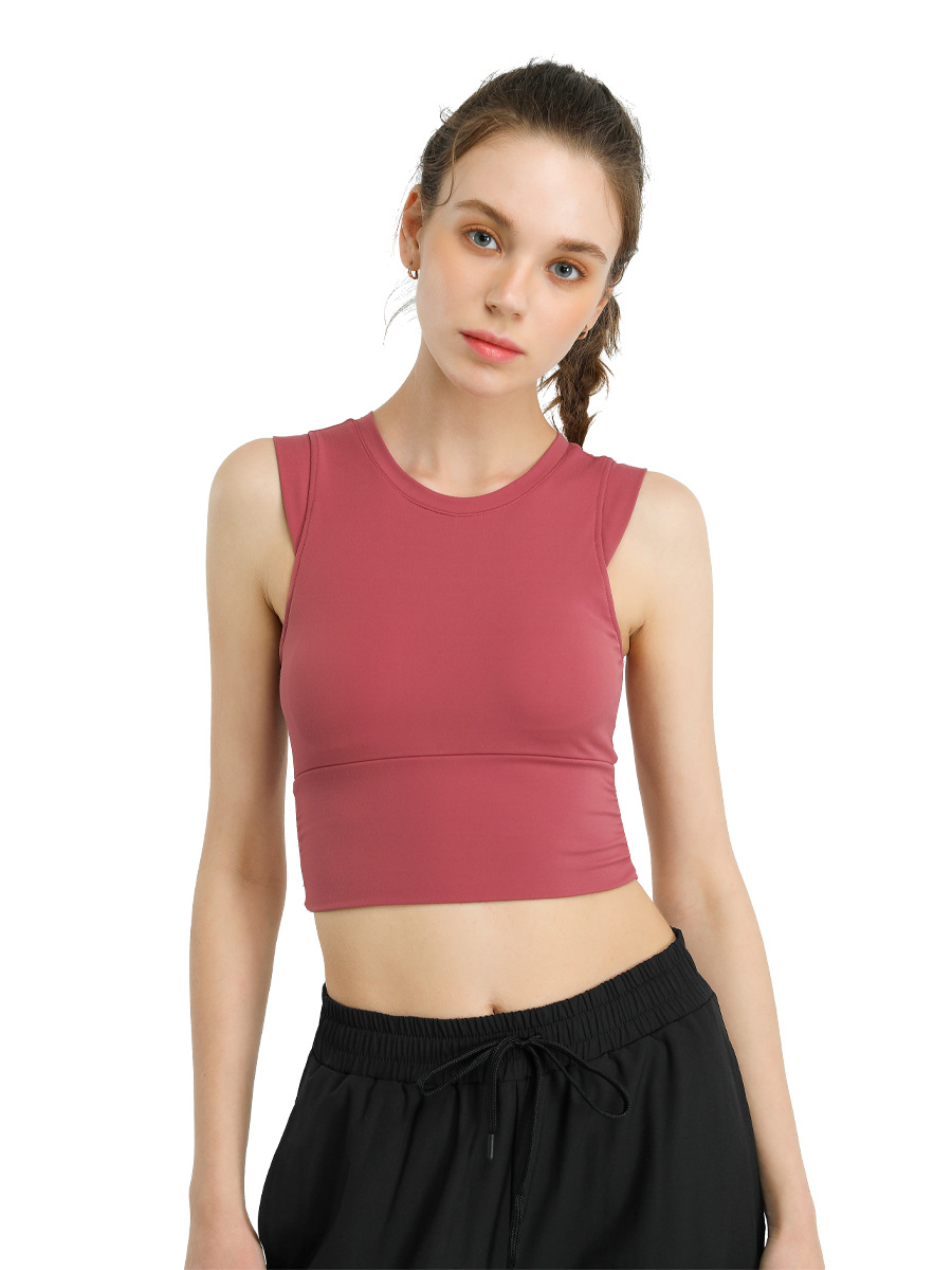 Apretado europeo y americano transfronterizo nueva ropa de yoga deportes a prueba de golpes de las mujeres corriendo entrenamiento de fitness Chaleco de secado rápido con almohadilla en el pecho