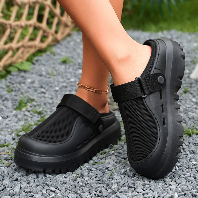 Ug New Style Tas Thick-Soled Sandals with Velcro Straps, Perforated Shoes, Couple Style, Slip-On Beach Sandals for Women