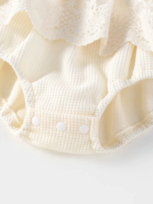 Классическая майка Bodysuit для малышей с кружевами на рукавах, корейский стиль, круглый воротник, летний наряд