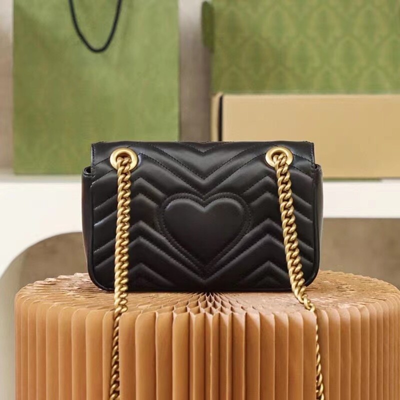 Guangzhou Genuine Leather Marmont Heart Chain Bag Shoulder Crossbody Bag 22 Commuter Bag Chain Crossbody Bag