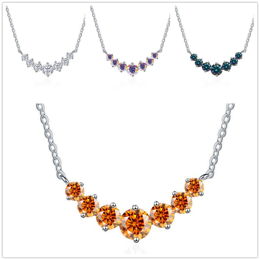 Collar de oro de plata esterlina s925 mujer sonrisa minimalista siete princesas collar de piedra de mosaico de color 2.8 quilates