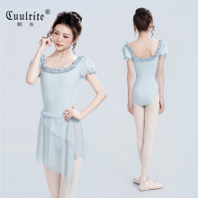 芭蕾舞服成人女莱卡夏舞蹈服短袖方领木耳边连体服教师练功形体服