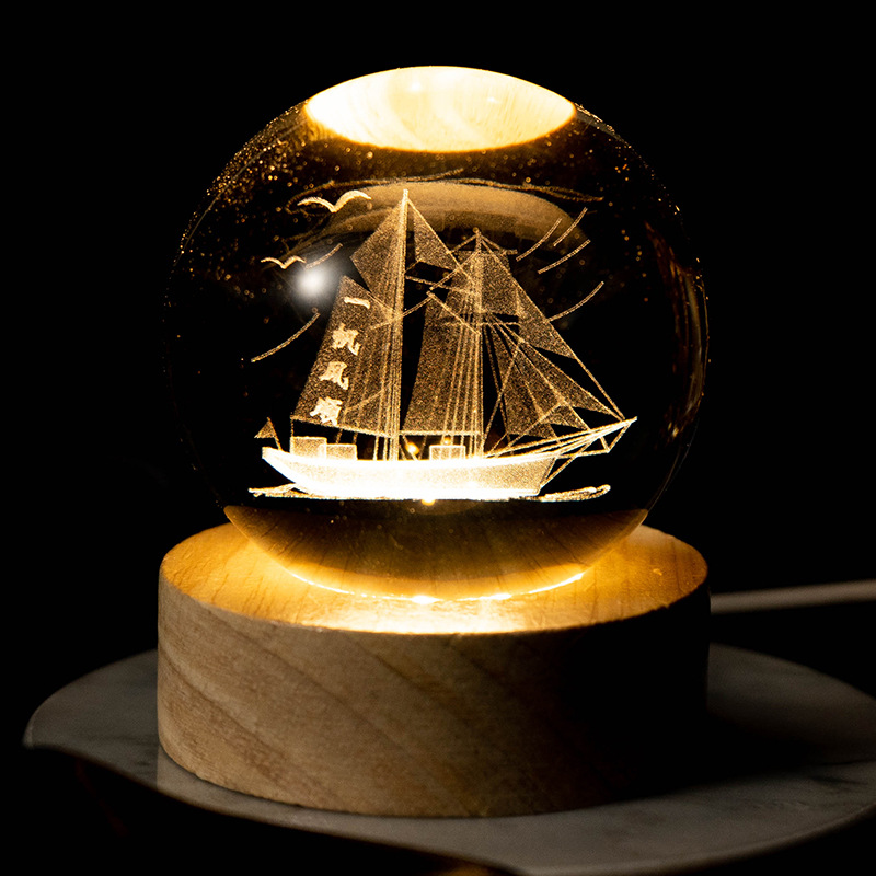 Luminoso Galaxy talla interior Luna bola de cristal luz la noche creativa decoración escritorio USB base madera regalo para niños y niñas
