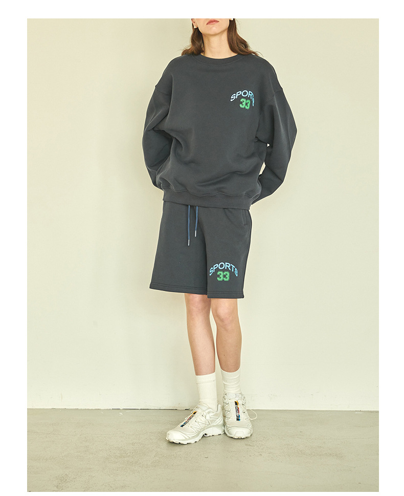[Clearance Sale] 2025 Autumn Casual Sportswear Two-Piece Set: Printed Long-Sleeve Crew Neck Sweatshirt And Shorts_ecoleips.com