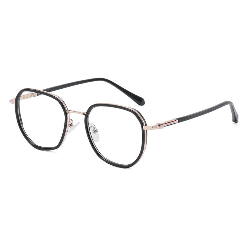 Suministro directo de fábrica gafas de celebridad de Internet Marco de moda de mujer gafas lisas multilaterales TJ829 pegamento dorado mezclado gafas de luz anti-azul