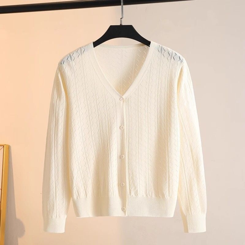 French-Style V-Neck Hollow-Out Ribbed Ice Silk Knit T-Shirt for Women, New Summer Fashion with Small Flutter Sleeves and Buttoned Cardigan Short Top French-Style V-Neck Hollow-Out Ribbed Ice Silk Knit T-Shirt for Women, New Summer Fashion with Small Flutter Sleeves and Buttoned Cardigan Short Top