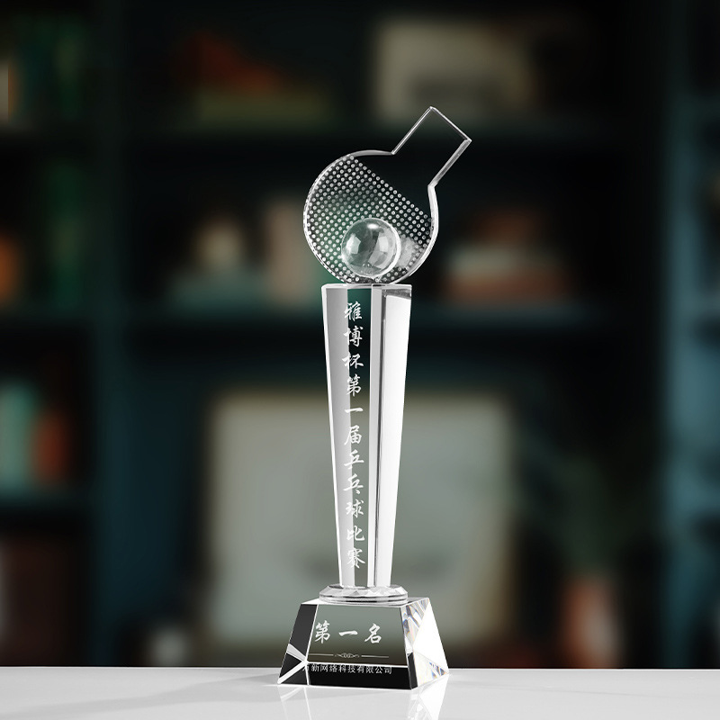 Trofeo de cristal de grabación reunión anual de competición de premios medallas de metal de madera sólida colorido trofeo de cristal impreso